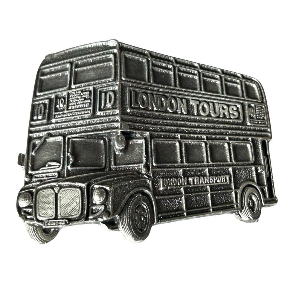 Tanside London Bus Belt Buckle Pewter 1990s Vintage Double Decker England USA
